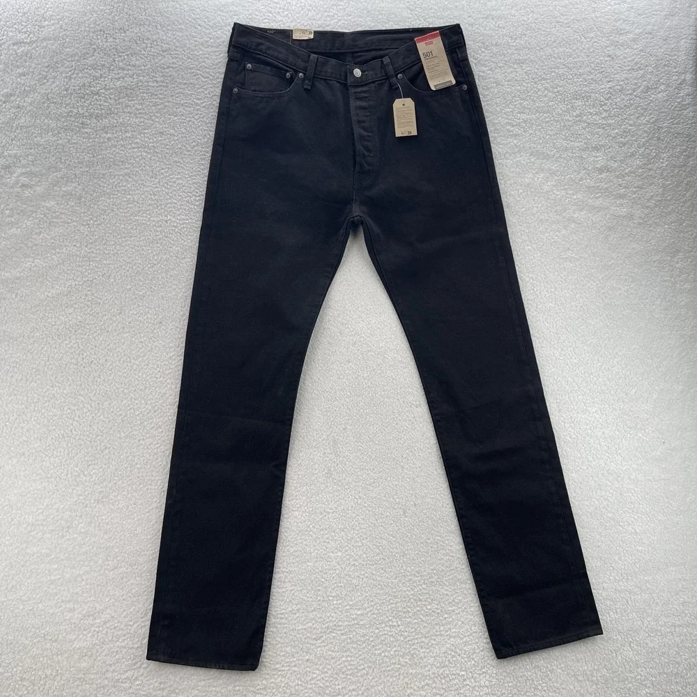 Levis 501 Jeans Mens 36x38 Black Original Straight Button Fly Denim Grunge NEW